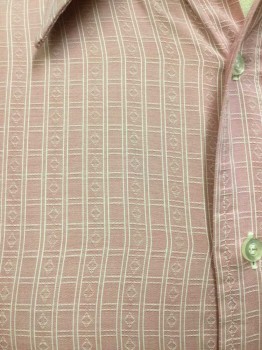 Mens, Dress Shirt, PERMANENT PRESS, Pink, Off White, Poly/Cotton, Diamonds, Stripes - Vertical , 32, 16, Collar Attached, Back,  1 Pocket, Long Sleeves,