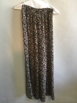 Womens, Pants, MUSE, Black, Lt Brown, Tan Brown, Polyester, Floral, W:28, M, Elastic Waistband, Sheer, Wide Leg
