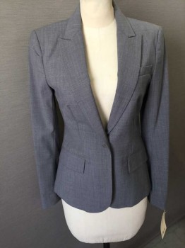 Womens, Blazer, THEORY, Lt Gray, Wool, Solid, 4, Single Breasted, Collar Attached,  Peaked Lapel, 1 Button, 3 Pockets,