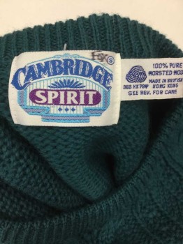 Mens, Vest, CAMBRIDGE SPIRIT, Teal Blue, Wool, Cable Knit, Small, Crew Neck, Pullover,