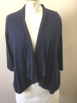 Womens, Sweater, CHARTER CLUB WOMAN, Navy Blue, Cotton, Modal, Solid, 1X, Jersey, 3/4 Sleeve, Open at Center Front, No Closures