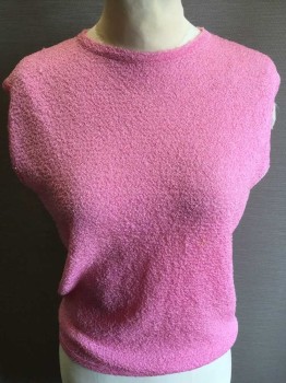 N/L, Bubble Gum Pink, Acrylic, Solid, Crew Neck, Sleeveless, Center Back 1/4 Zipper, Textured Knit