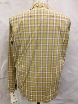 Mens, Casual Shirt, HATHAWAY SHIRT, Mustard Yellow, Ochre Brown-Yellow, White, Blue, Cotton, Plaid, 15-.5, M, 34/35, Button Front, Collar Attached with Button Loop , Long Sleeves with Button Cuffs, 2 Pockets,