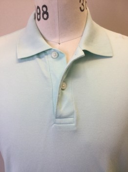 UNIQLO, Mint Green, Cotton, Polyester, Solid, Collar Attached, Short Sleeves, Cuffs,  2 Button Front,