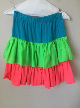 SURF MANIA, Aqua Blue, Neon Green, Hot Pink, Nylon, Color Blocking, Tiered Ruffle Skirt, Each Tier Is Different Colors, Elastic Waist