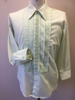 Mens, Formal Shirt, AFTER SIX, Mint Green, Poly/Cotton, Solid, 31/32, 16.5, Long Sleeves, Button Front, Pin Tuck Front with Floral Lace and Scallopped Trim Edge