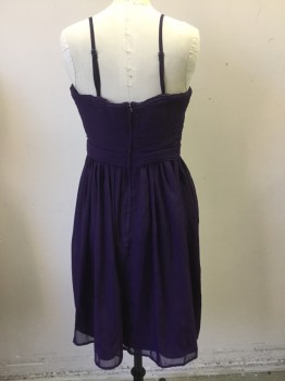 TEVOLIO, Purple, Polyester, Solid, Poly Chiffon, Plisse Bodice with Removable Straps, Skirt Gathered to Waist
