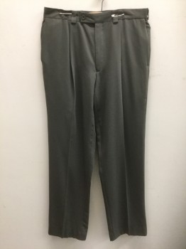Mens, Slacks, CALVIN KLEIN, Gray, Rayon, Polyester, Solid, Ins:30, W:33, Single Pleated, Button Tab Waist, Zip Fly, 4 Pockets, Relaxed Leg,
