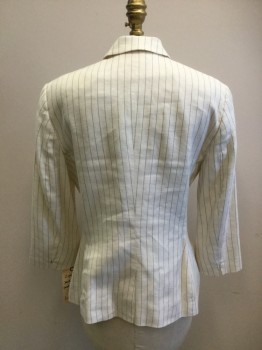 LAUREN, Cream, Black, Linen, Viscose, Stripes - Pin, Single Breasted, 2 Buttons,  3 Pockets, Notched Lapel, 3/4 Sleeves,