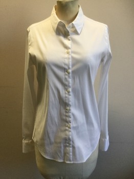 Womens, Blouse, UNIQLO, White, Cotton, Polyester, Solid, S, Button Front, Collar Attached, Long Sleeves,