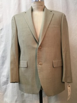 Mens, Sportcoat/Blazer, LAUREN, Beige, Gray, Brown, Silk, Wool, Check - Micro , 38 S, Notched Lapel, Collar Attached, 2 Buttons,  3 Pockets,