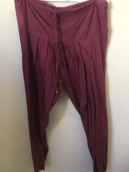 NL, Magenta Purple, Cotton, Solid, Drawstring Waist, Pleated, Harem Pants