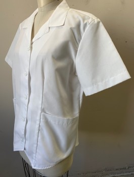 Womens, Nurse, Top/Smock, PEACHES UNIFORMS, White, Poly/Cotton, Solid, M, Short Sleeves, Button Front, Notched Collar Attached, 2 Patch Pockets at Hips, Self Belt Ties Attached at Center Back Waist