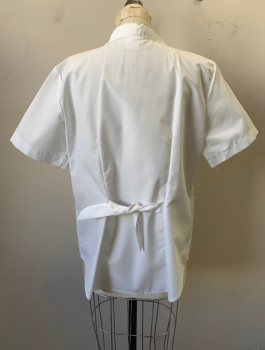 Womens, Nurse, Top/Smock, PEACHES UNIFORMS, White, Poly/Cotton, Solid, M, Short Sleeves, Button Front, Notched Collar Attached, 2 Patch Pockets at Hips, Self Belt Ties Attached at Center Back Waist