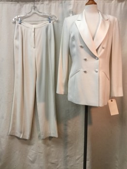 KASPER, Cream, Rayon, Polyester, Solid, Peaked Lapel, Double Breasted, 6 Buttons, 2 Pockets,