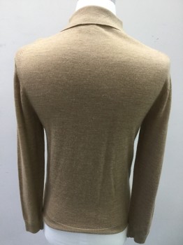 Mens, Pullover Sweater, TURNBERRY, Tan Brown, Wool, Solid, 38, Small, Polo, 3 Buttons,  Long Sleeves,