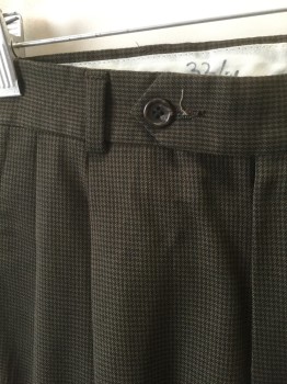 EVAN PICONE, Brown, Black, Wool, Houndstooth, Double Pleated, Button Tab Waist, Zip Fly, 4 Pockets