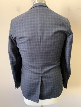 Mens, Sportcoat/Blazer, HUGO BOSS, Charcoal Gray, Black, Wool, Plaid, 40R, Single Breasted, Notched Lapel, 2 Buttons, 3 Pockets, **Has Some Stains Inside Lining