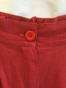 Womens, Shorts, VERA CONDOTTI, Red, Viscose, Linen, Solid, W:27, 1-3/4" Waistband with Belt Hoops, 2 Pleat Front, 2 Wedge Pockets Front, Cuff Hem,