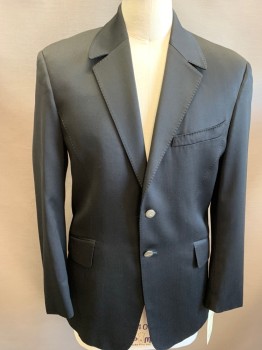 Mens, Sportcoat/Blazer, THIERY MUGLER, Black, Wool, Solid, 40 R, 2 Buttons,  Notched Lapel, 3 Pockets,