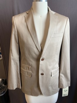 Mens, Sportcoat/Blazer, TALLIA, Khaki Brown, Cotton, Solid, 36 R, 2 Button Front, Notched Lapel, 4 Pockets,