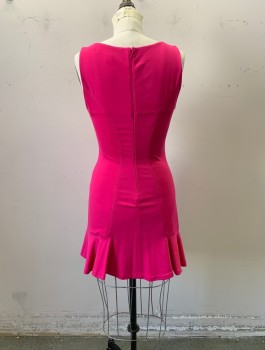 DVF, Hot Pink, Rayon, Nylon, Solid, SLeeveless, Zip Back, Seamed , side Paneled, with a kickskirt