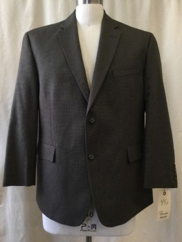 Mens, Sportcoat/Blazer, PRONTO UOMO, Black, Gray, Polyester, Rayon, Check - Micro , 44S, Notched Lapel, Collar Attached, 2 Buttons,  3 Pockets,