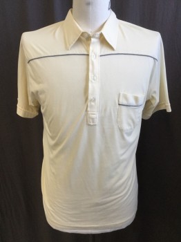 PLAYERS BY VA HEUSEN, Cream, Cotton, Polyester, Solid, C.A., 4 Btns, Heather Gray Piping Across Upper Chest & Upper Back, and on 1 Pckt, S/S,