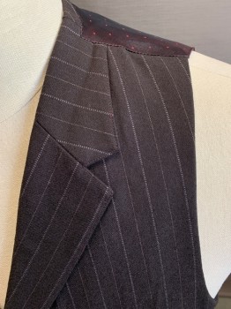 MTO, Brown, Taupe, Wool, Synthetic, Stripes - Pin, 5 Buttons, 4 Pockets, Notched Lapel, Polka Dot Back with Belt,
