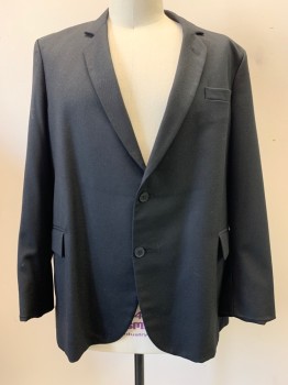 NO LABEL, Black, Wool, Solid, 2 Buttons, Scoop Neck, Notched Lapel, 3 Pockets