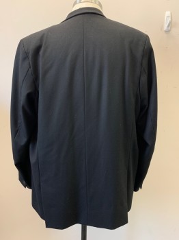 NO LABEL, Black, Wool, Solid, 2 Buttons, Scoop Neck, Notched Lapel, 3 Pockets