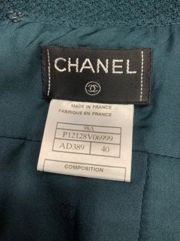 CHANEL, Dk Teal, Wool, Nylon, Solid, Texture Weave, CB Zipper, Center Back Vent with 2 Button Detail