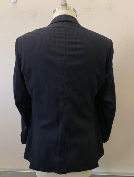 MOORS, Navy Blue, Wool, Stripes - Vertical , 2 Button, Flap Pocket, Double Vent