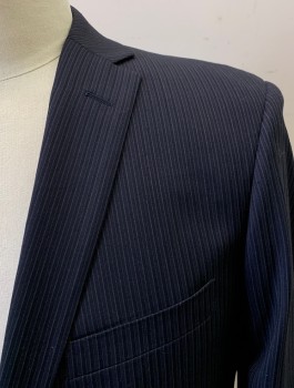 MOORS, Navy Blue, Wool, Stripes - Vertical , 2 Button, Flap Pocket, Double Vent