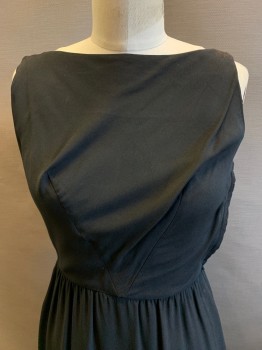 NO LABEL, Black, Polyester, Solid, Sleeveless, Boat Neck, Low Back with Drape, Side Zipper