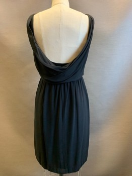 Womens, Cocktail Dress, NO LABEL, Black, Polyester, Solid, W25, B32, Sleeveless, Boat Neck, Low Back with Drape, Side Zipper
