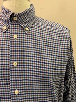 Mens, Casual Shirt, ETON, Navy Blue, Lt Blue, Rust Orange, Olive Green, Cotton, Gingham, L, L/S, Button Front, Collar Attached,