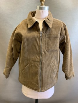 Childrens, Jacket, GREEN DOG, Brown, Cotton, Polyester, Solid, Sz.7, Corduroy, Zip Front, Cream Fleece Lining, Collar Attached, 3 Pockets