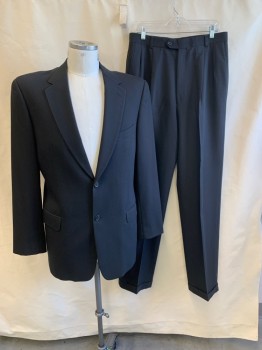CALVIN KLEIN, Black, Wool, Self Vertical Stripes, Notched Lapel, Single Breasted, Button Front, 2 Buttons, 3 Pockets