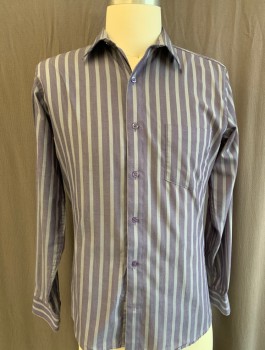 Mens, Shirt, J.TODD, Dusty Purple, Gray, Polyester, Cotton, Stripes - Vertical , 14/33, S, C.A., B.F., L/S, 1 Pckt
