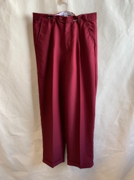 TRID, Red Burgundy, Poly/Cotton, Slant Pockets, Zip Front, Pleated Front, 2 Back Welt Pockets, Cuffed