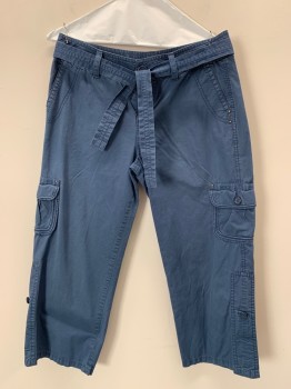 Womens, Capri Pants, CASLON, French Blue, Cotton, Polyester, Solid, 4, F.F, Multiple Pockets, Zip Front, Belt Loops, With Waist Belt