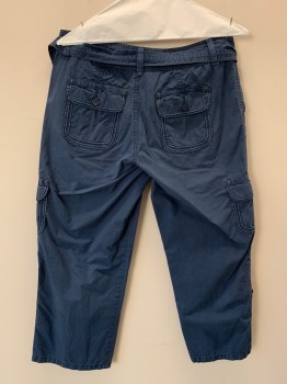 CASLON, French Blue, Cotton, Polyester, Solid, F.F, Multiple Pockets, Zip Front, Belt Loops, With Waist Belt