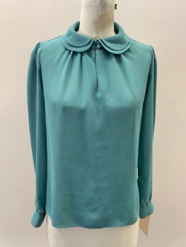 PROPHECY, Sea Foam Green, Polyester, Solid, Crepe, Pullover, Dbl. Layered Peter Pan Collars,keyhole Neck, L/S, Gathers @ Shoulder