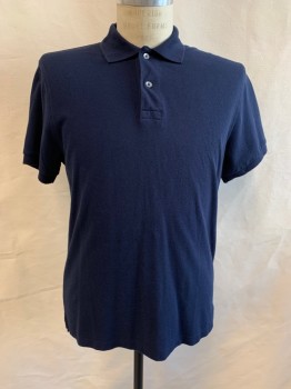 J. CREW, Navy Blue, Cotton, Polyester, Solid, Collar Attached, 2 Buttons Half Placket, Short Sleeves