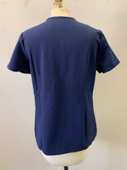 FIGS, Navy Blue, Polyester, Rayon, V-neck, Pullover, Short Sleeves, 1 Pocket with "Figs" Label