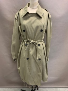 ALL SAINTS, Khaki Brown, Lyocell, Viscose, With Matching Belt, C.A., Double Breasted, Button Front, 2 Pockets, Epaulets, Drawstring At Hem