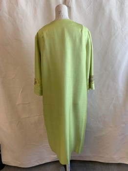 NL, Lime Green, Silk, Solid, Jacket, Hook N Eye Closure, Floral Embroidery and Beading on Sleeves
