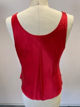 Womens, Shell, SOMI, Cherry Red, Silk, Solid, L, Scoop Neck, Curved Hem