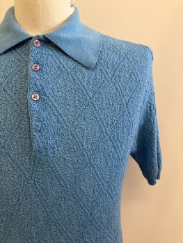 Mens, Polo Shirt, FERRANTI, XL, Blue, Solid, Knit C.A., S/S, 3 Button Placket